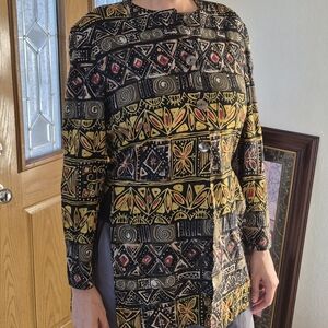 Vtg. Georgiou Silk, Gold and Black Tunic